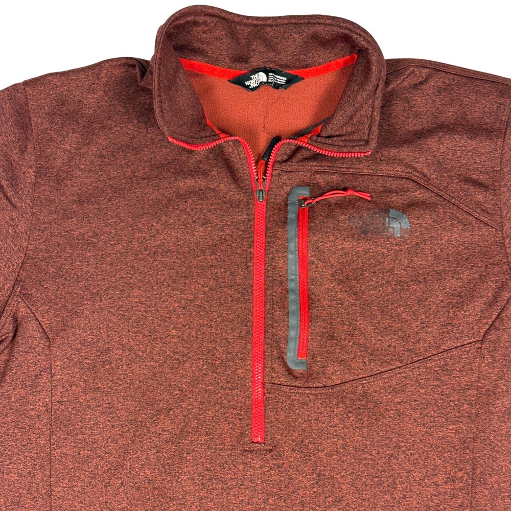 The North Face Mens Pullover 1/4 Zip‎ Long Sleeve Top Red Heathered Medium